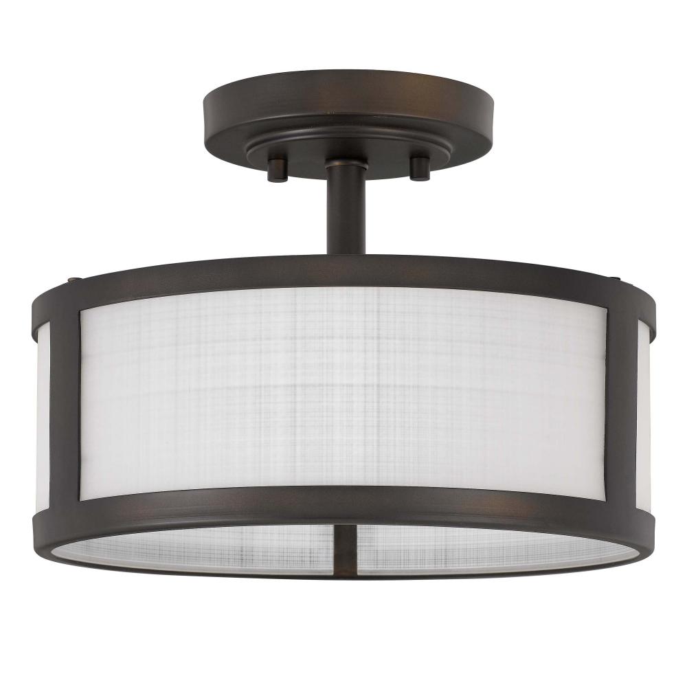 Calais 2-Light ORB Finish Linen Glass Semi-Flush Mount 11.8“ X 11.8” X 9“