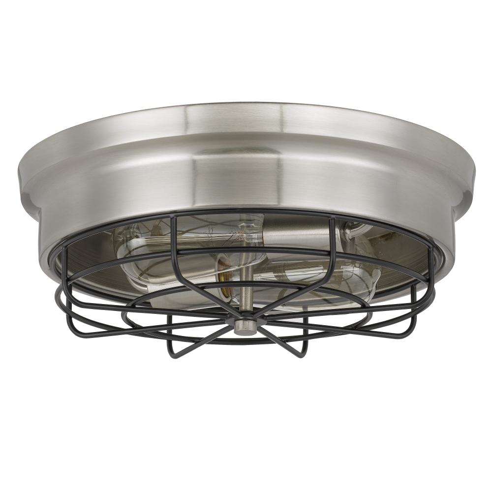 Bethpage 2-Light Brushed Nickel Canopy With Black Wire Frame Flush Mount 12.7" X 12" X 4.5&#