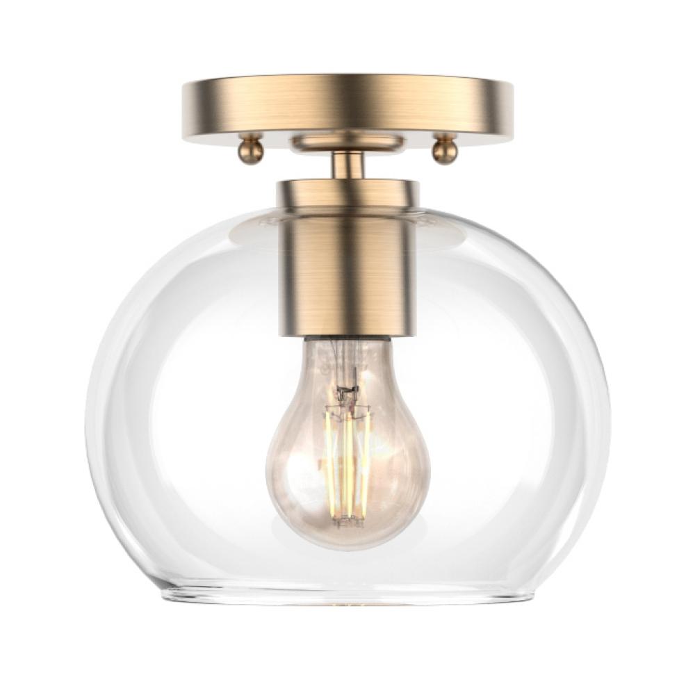 Luna 1-Light Modern Semi Flush Mount Ceiling Lighting With Clear Glass Shade And Antique Brass