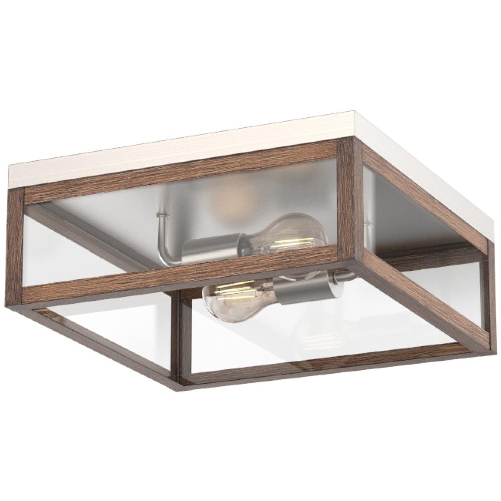 Weston 2-Light Fau X Wood Brushed Nickel Ceiling Flush Mount 13" X 13" X 5.25"H