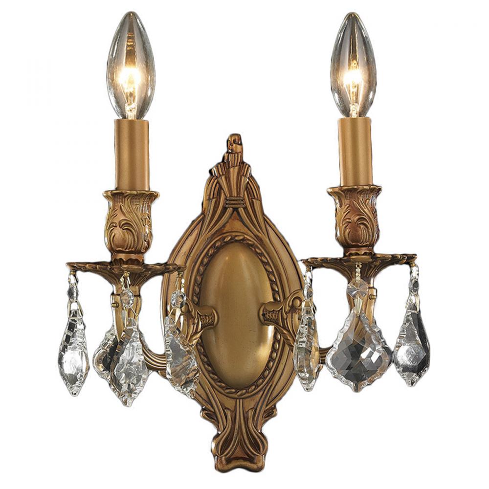 Windsor 2-Light French Gold Finish Crystal Candle Wall Sconce Light 9 in. W x 10.5 in. H Medium