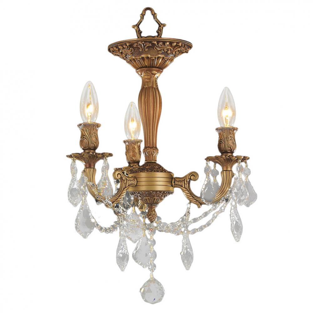 Windsor 3-Light French Gold Finish and Clear Crystal Semi Flush Mount Ceiling Light 13 in. Dia x 14 