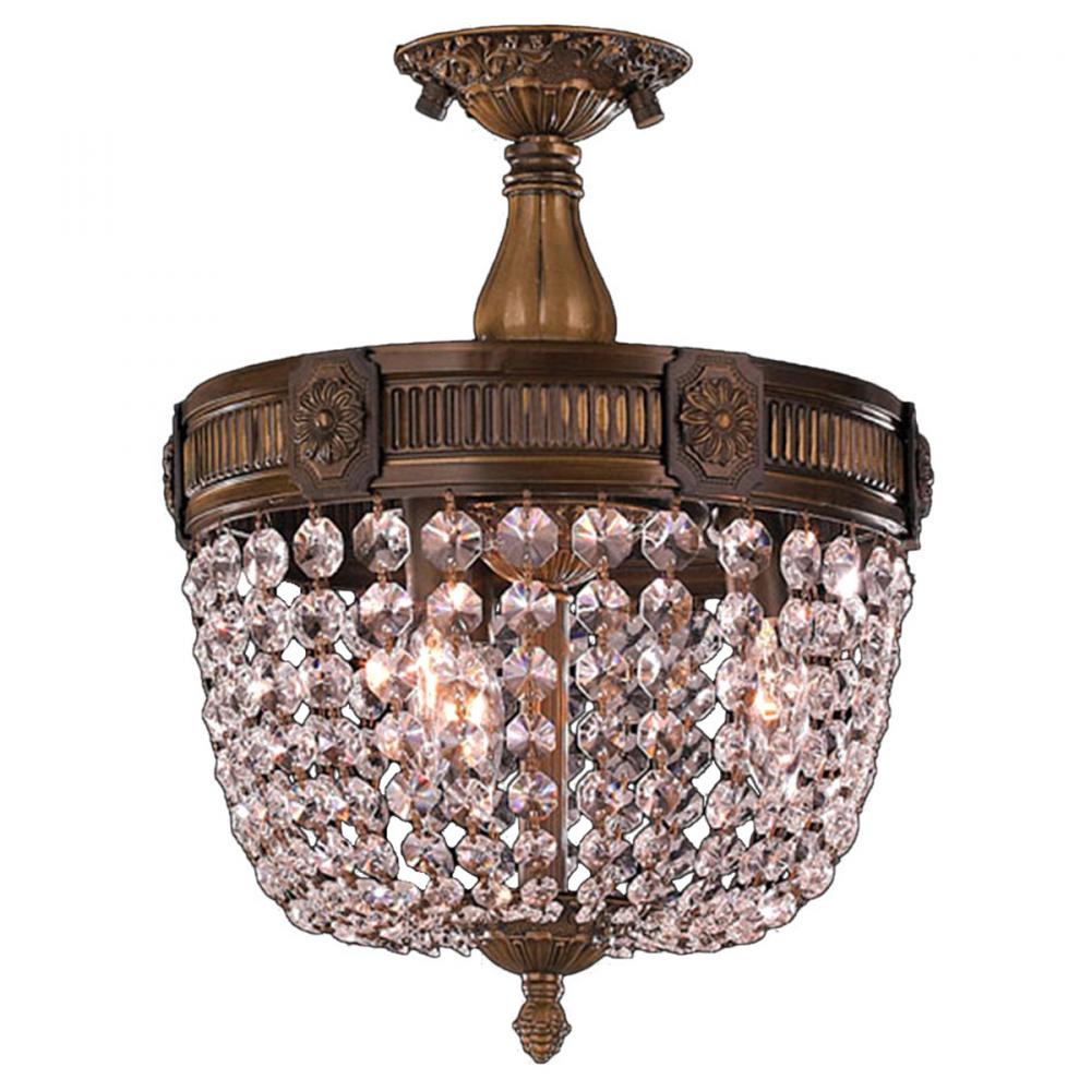 Winchester 3-Light Antique Bronze Finish and Clear Crystal Semi Flush Mount  Ceiling Light 12 in. Dia