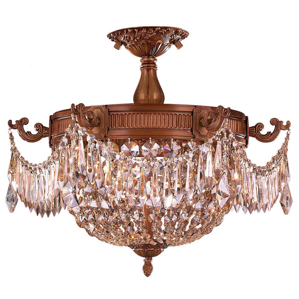 Winchester 3-Light French Gold Finish and Golden Teak Crystal Semi Flush Mount Ceiling Light 20 in. 