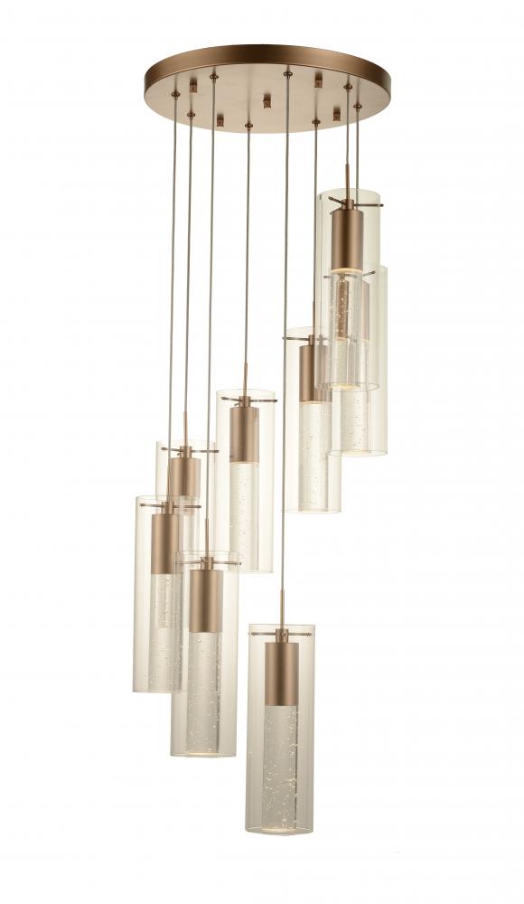 Sprite 36-Watt Matte Gold Finish Integrated LEd Crystal and Glass Tube  Pendant Light 3000K 16 in. Di