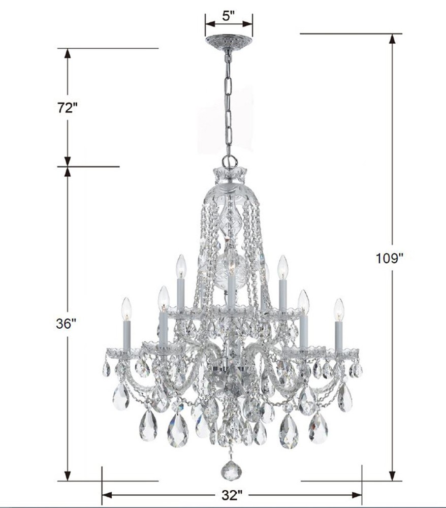 Traditional Crystal 8 Light Hand Cut Crystal Polished Brass Chandelier :  1128-PB-CL-MWP