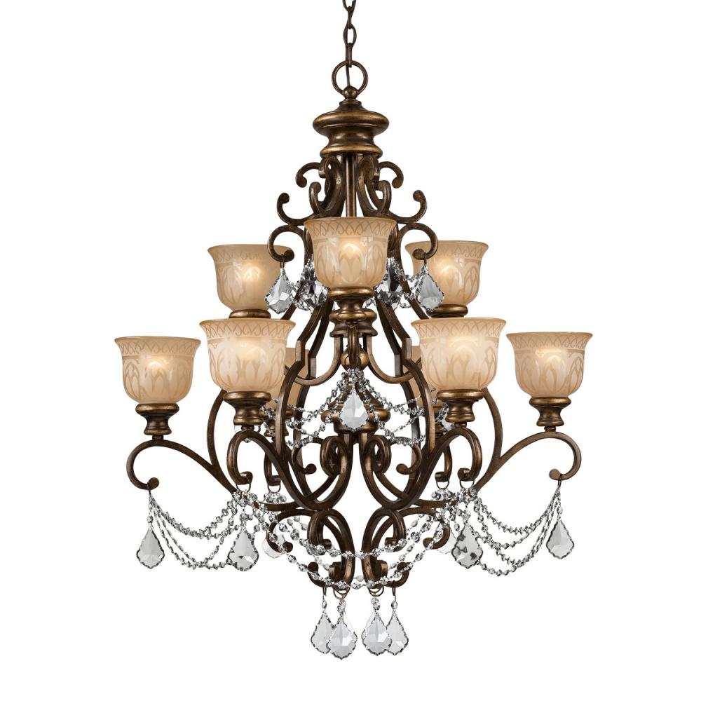 Norwalk 9 Light Clear Crystal Bronze Umber Chandelier