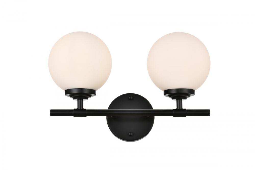 Ansley 2 light Black and frosted white Bath Sconce