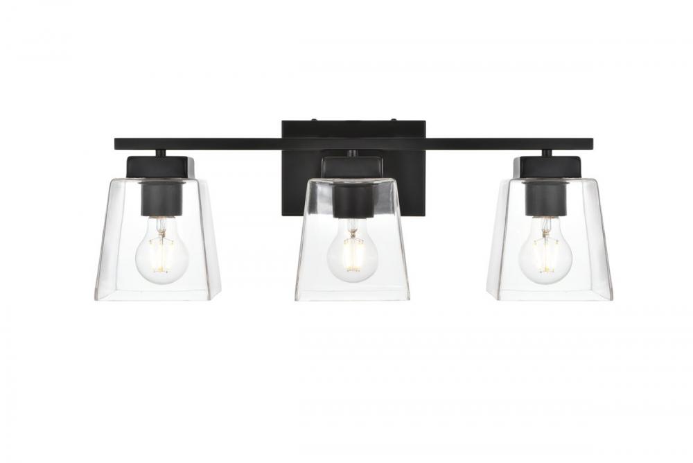 Merrick 3 light Black and Clear Bath Sconce