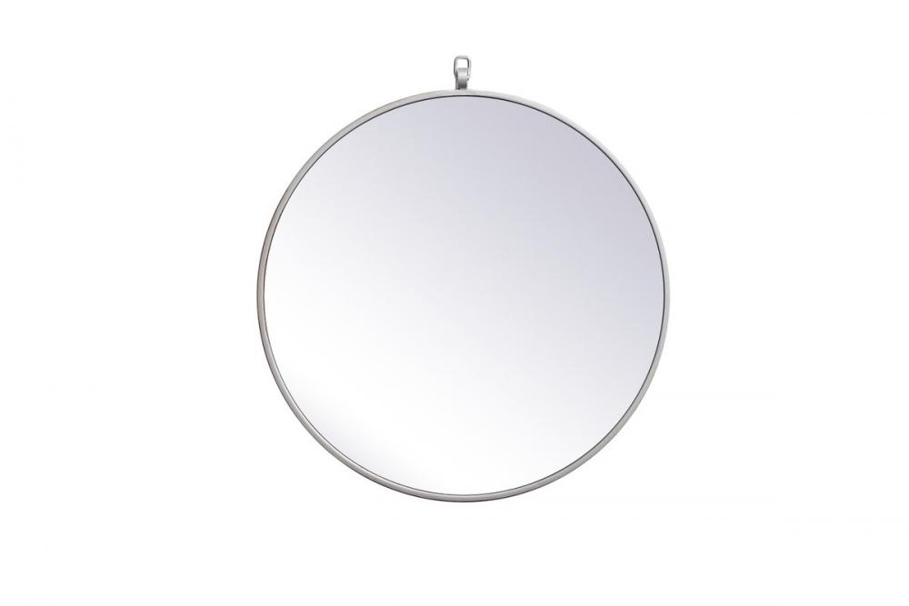 Metal Frame Round Mirror with Decorative Hook 21 Inch in Silver