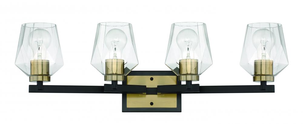 Avante Grand 4 Light Vanity in Flat Black/Satin Brass